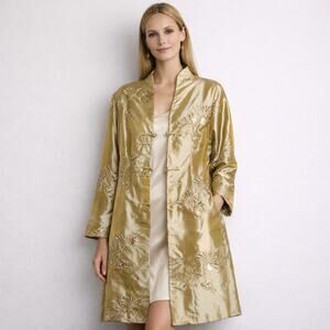 Vintage Embroidered Gold Sequin Satin Coat‎ / Duster